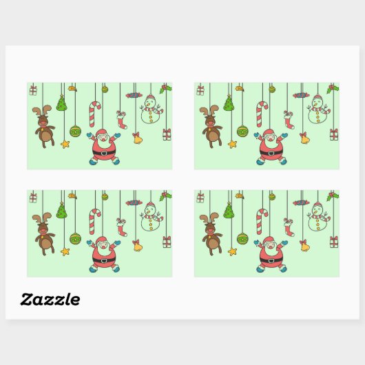 かわいい漫画サンタと友人クリスマス 長方形シール (シート)