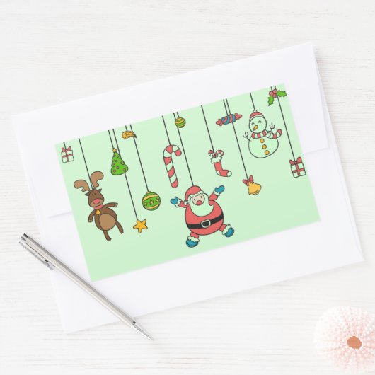 かわいい漫画サンタと友人クリスマス 長方形シール (封筒)