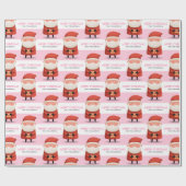 かわいい漫画サンタメリークリスマスネームピンクギフト ラッピングペーパー (フラット)