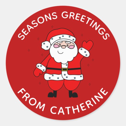 かわいい漫画サンタレッドのクリスマス ラウンドシール (正面)