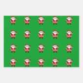 かわいい漫画サンタレッド緑の白いクリスマス ラッピングペーパーシート (正面)