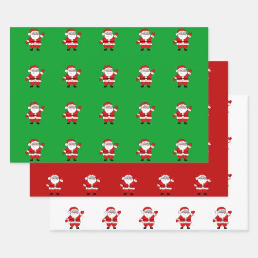 かわいい漫画サンタレッド緑の白いクリスマス ラッピングペーパーシート (セット)