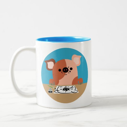 かわいい漫画スケッチ豚 ツートーンマグカップ (左)