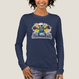 “かわいい漫画スケルトンウエイトリフター • おもしろいジム Ba トライブレンドTシャツ
