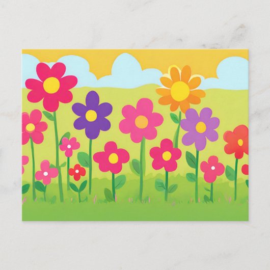 かわいい漫画スタイルの花の自然イラスト ポストカード (正面)