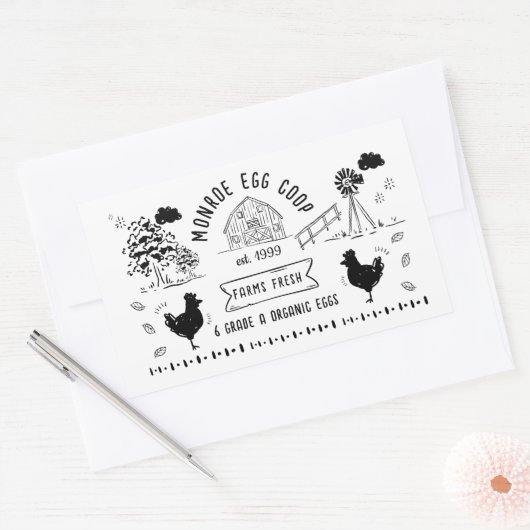 かわいい漫画スタイルドードル素朴エッグカートン 長方形シール (封筒)