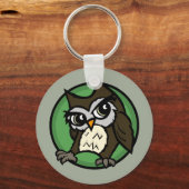 かわいい漫画スタイルフクロウ丸ボタンキーチェーン キーホルダー (正面)