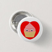 かわいい漫画ストロベリーカップケーキ赤いハートお尻 缶バッジ (正面&裏面)