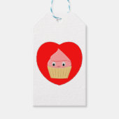 かわいい漫画ストロベリーカップケーキ赤いハート ギフトタグ (正面)