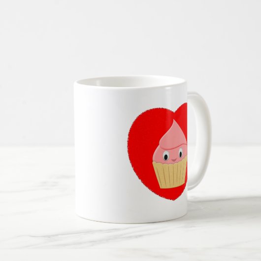 かわいい漫画ストロベリーカップケーキ赤いハート コーヒーマグカップ (正面右)