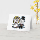 かわいい漫画ゾンビ花嫁と花婿の結婚式の贈り物 カード (黄色い花)