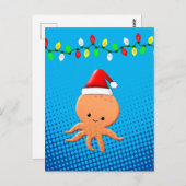 かわいい漫画タコサンタハットクリスマスライト ポストカード (正面/裏面)