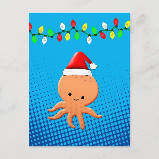 かわいい漫画タコサンタハットクリスマスライト ポストカード (正面)
