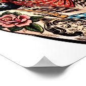 かわいい漫画タトゥー女性のカーボーイ ポスター (角)