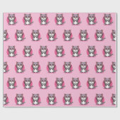 かわいい漫画チビ（小さくかわいく書いた感じ）かわいいズキャットオンピンク ラッピングペーパー (フラット)