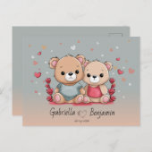 かわいい漫画テディラバーズハートバレンタインデー ポストカード (正面/裏面)