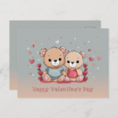 かわいい漫画テディラバーズハートバレンタインデー ポストカード (正面/裏面)