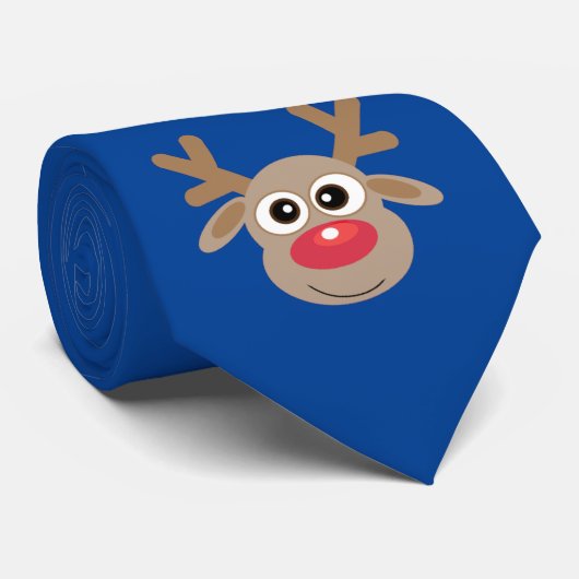 かわいい漫画トナカイのクリスマスおもしろいブルー ネクタイ (ロール)