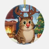 かわいい漫画トナカイ子猫ルドルフ猫クリスマス セラミックオーナメント (正面)