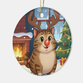 かわいい漫画トナカイ子猫ルドルフ猫クリスマス セラミックオーナメント (左)