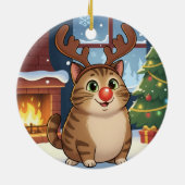 かわいい漫画トナカイ子猫ルドルフ猫クリスマス セラミックオーナメント (裏面)