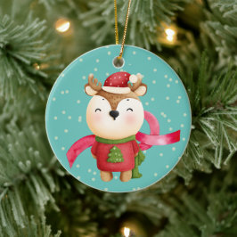 かわいい漫画トナカイ孫クリスマス セラミックオーナメント