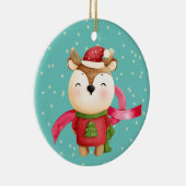 かわいい漫画トナカイ孫クリスマス セラミックオーナメント (右)