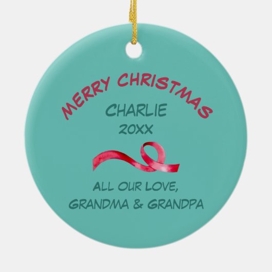 かわいい漫画トナカイ孫クリスマス セラミックオーナメント (裏面)