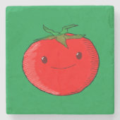 かわいい漫画トマトグリーン ストーンコースター (正面)