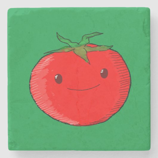 かわいい漫画トマトグリーン ストーンコースター (正面)