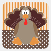 かわいい漫画トルコ幸せな感謝祭のステッカー スクエアシール (正面)