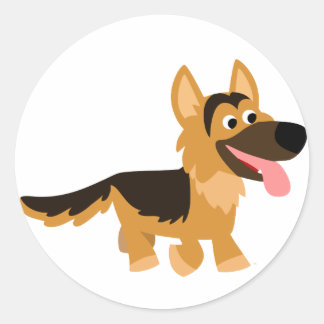 かわいい漫画ドイツの羊飼い犬のステッカー ラウンドシール