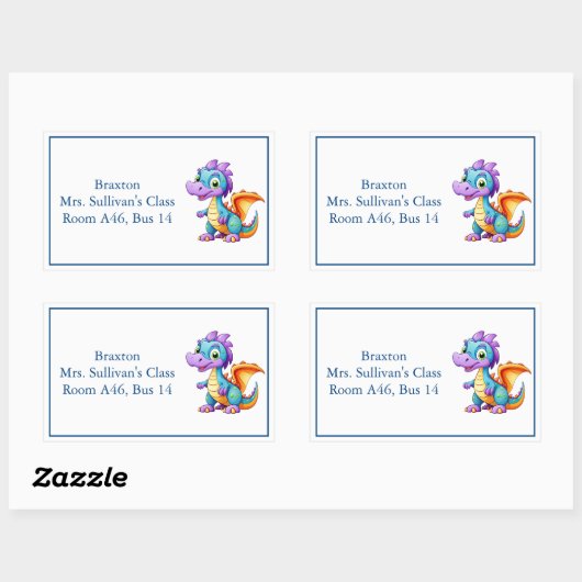 かわいい漫画ドラゴンキッドの名札 長方形シール (シート)