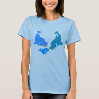 かわいい漫画ドルフィンファミリー女性Tシャツ Tシャツ