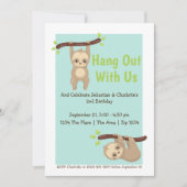 かわいい漫画ナマケモノの誕生日パーティー 招待状 (正面)