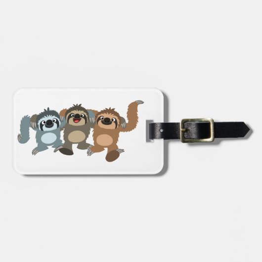 かわいい漫画ナマケモノの3つのラゲッジタグ ラゲッジタグ (正面横)