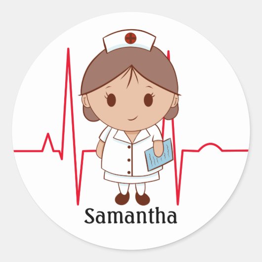 かわいい漫画ナース パーソナライズされた ラウンドシール (正面)