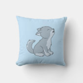 かわいい漫画ハウリングオオカミのパップブルー クッション (正面)