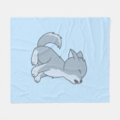 かわいい漫画ハウリングオオカミのパップブルー フリースブランケット (正面(横))