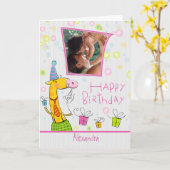 かわいい漫画ハッピーバースデーカスタム写真 カード (黄色い花)