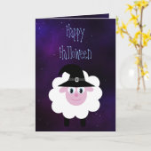 かわいい漫画ハロウィーンシープブルー星の夜 カード (黄色い花)