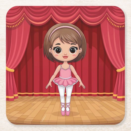 かわいい漫画バレエコースターセット スクエアペーパーコースター (正面)