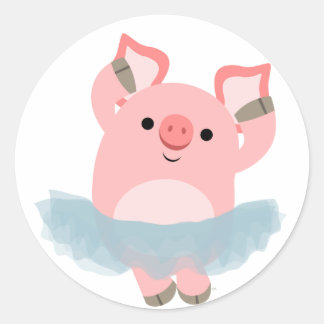 かわいい漫画バレリーナ豚のステッカー ラウンドシール