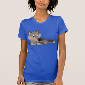 かわいい漫画パパオオカミとアップ女性Tシャツ Tシャツ