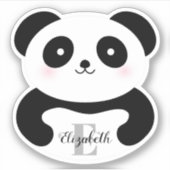 かわいい漫画パンダクマのモノグラム名 シール (正面)