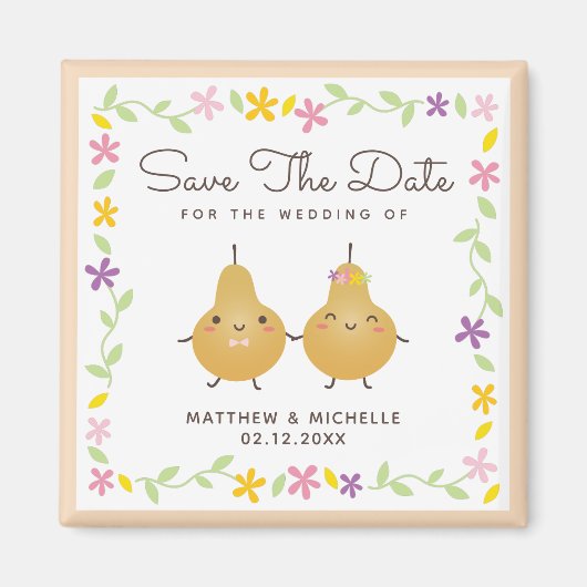 かわいい漫画パーフェクト梨カップルエレガントな結婚式 マグネット (正面)