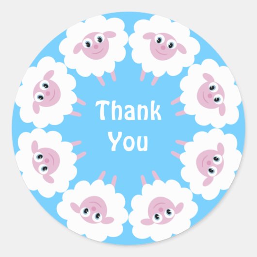 かわいい漫画ヒツジ青カスタムありがとう ラウンドシール (正面)