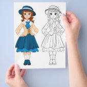 かわいい漫画ピエロの女の子のカラーリングページ チラシ (手)