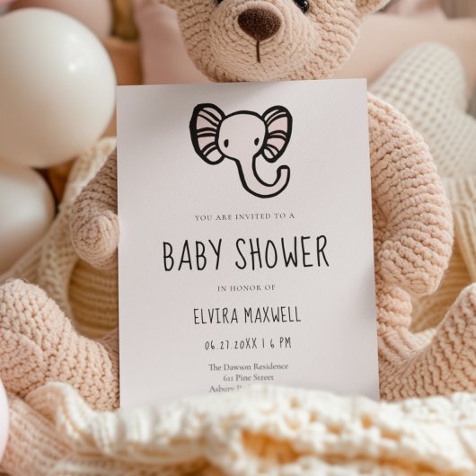 かわいい漫画ピンク象の赤ちゃんシャワー招待状 招待状