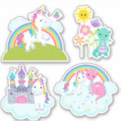 かわいい漫画ファンタジーユニコーンとドラゴンステッカー シール (正面)